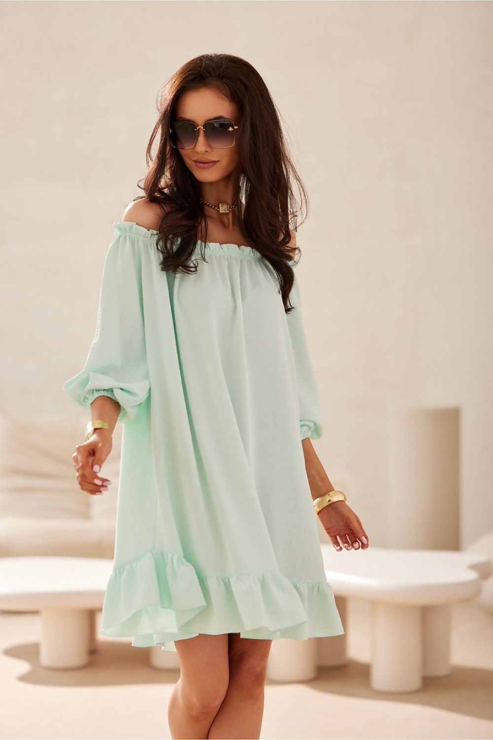 Guilia Summer Off-Shoulder Mini Dress - Peppermint - Ruby Vixen