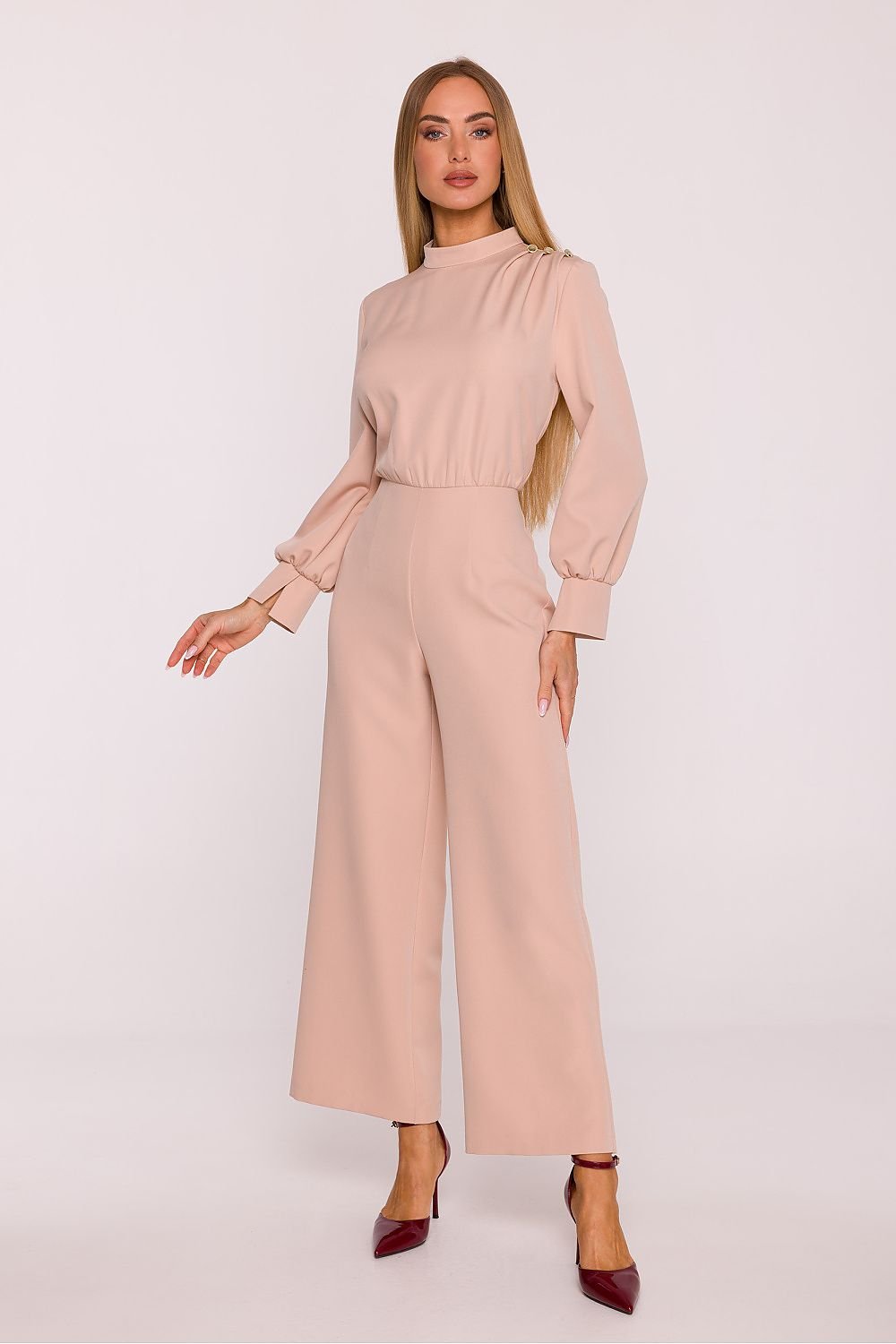 Arden Long Sleeved Jumpsuit - Beige - Ruby Vixen
