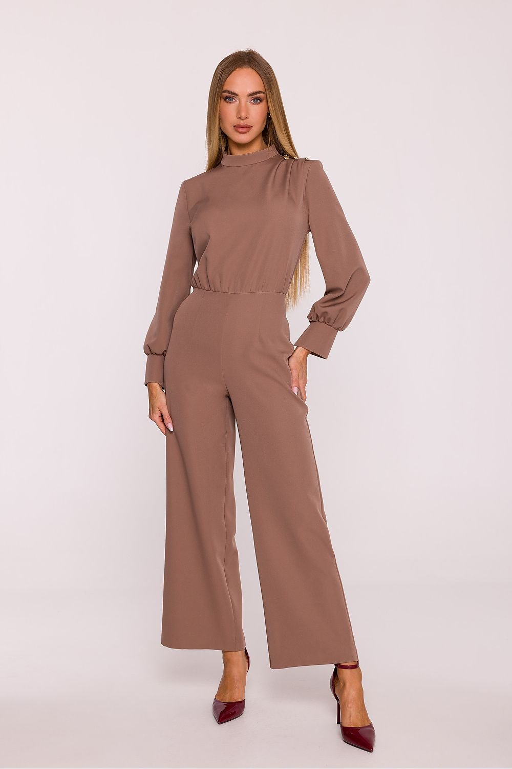 Arden Long Sleeved Jumpsuit - Mocha - Ruby Vixen