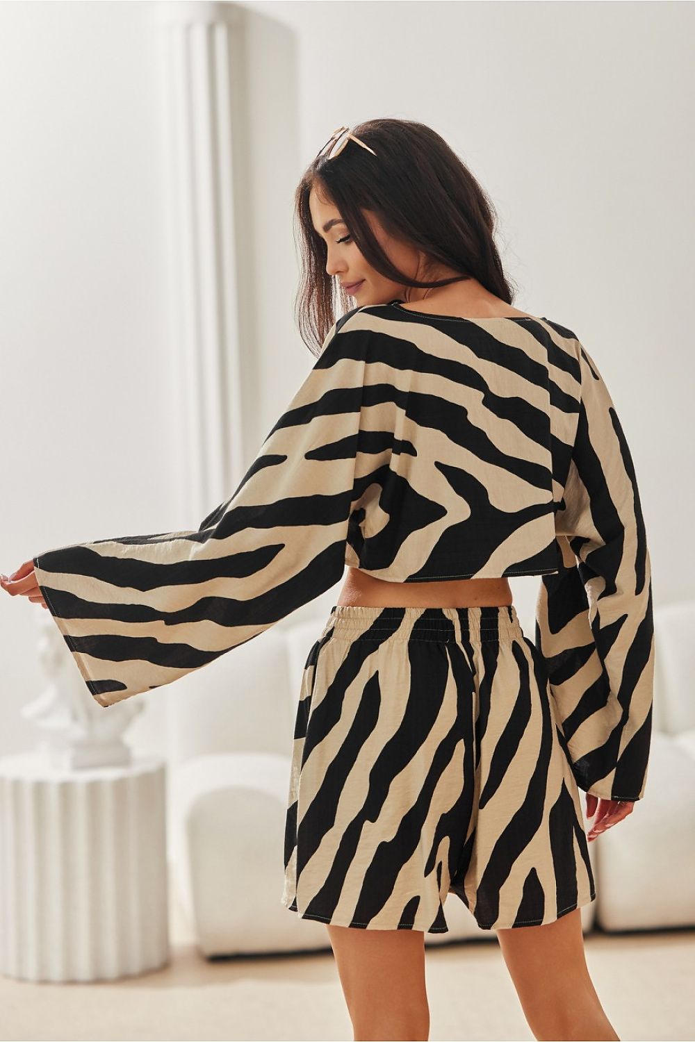 Bianca Summer Cropped Blouse - Black/Beige - Ruby Vixen