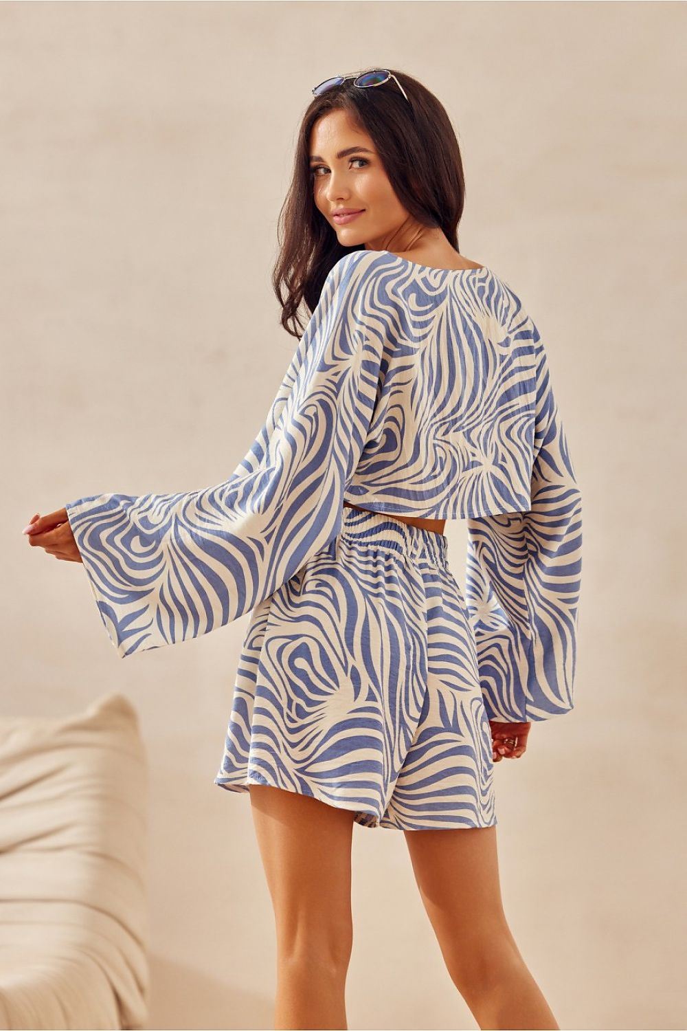 Bianca Summer Cropped Blouse - Blue/White - Ruby Vixen