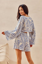 Bianca Summer Cropped Blouse - Blue/White - Ruby Vixen