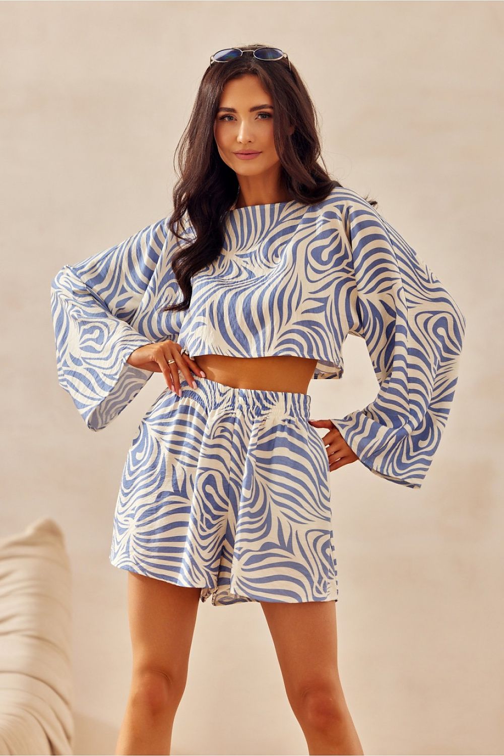 Bianca Summer Cropped Blouse - Blue/White - Ruby Vixen