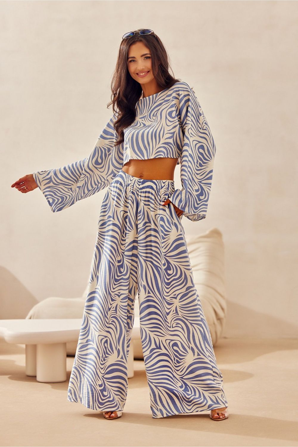 Bianca Summer Cropped Blouse - Blue/White - Ruby Vixen