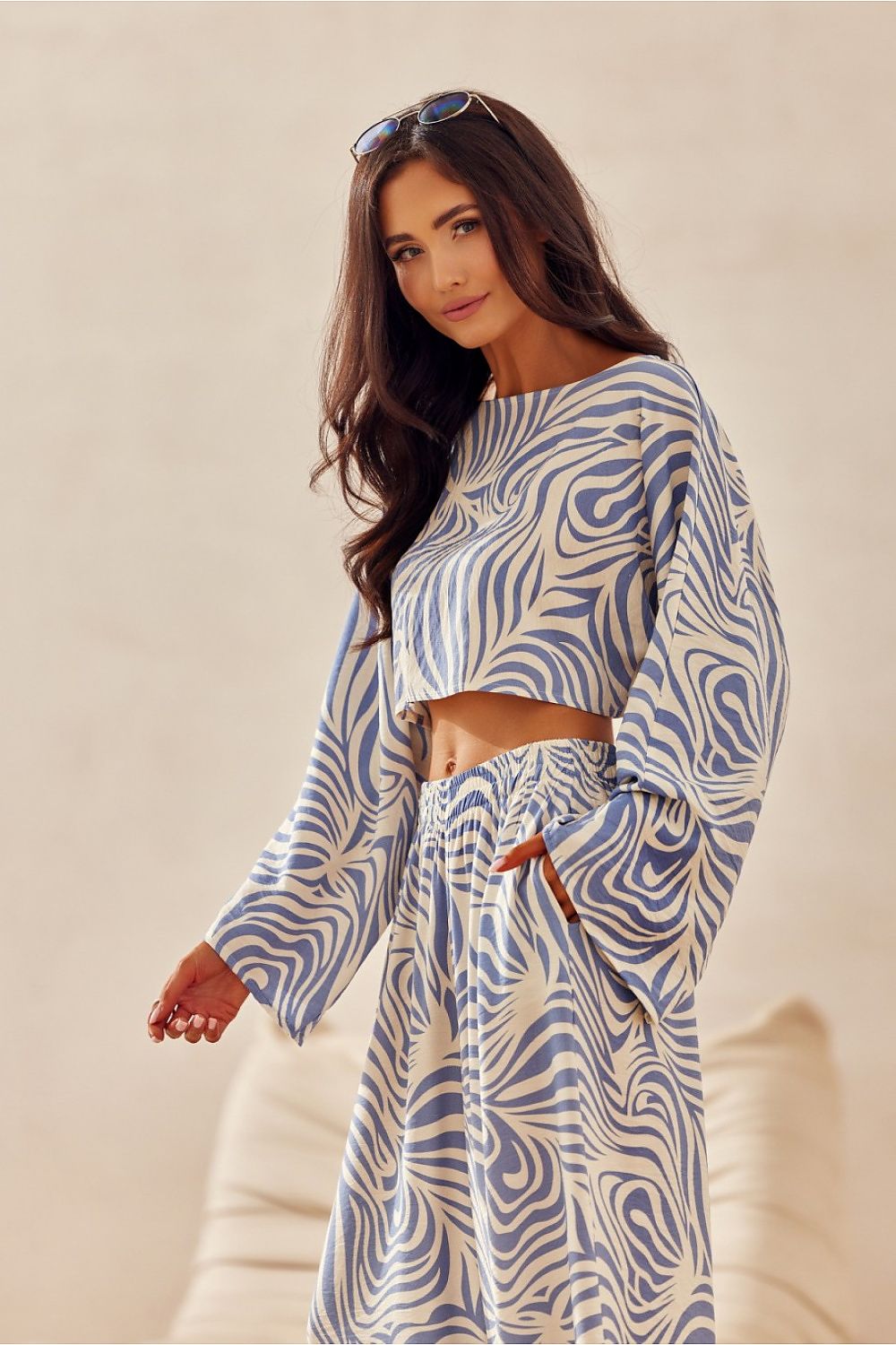 Bianca Summer Cropped Blouse - Blue/White - Ruby Vixen