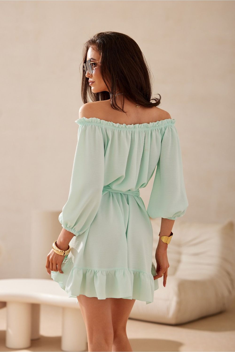 Guilia Summer Off-Shoulder Mini Dress - Peppermint - Ruby Vixen