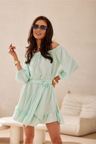 Guilia Summer Off-Shoulder Mini Dress - Peppermint - Ruby Vixen