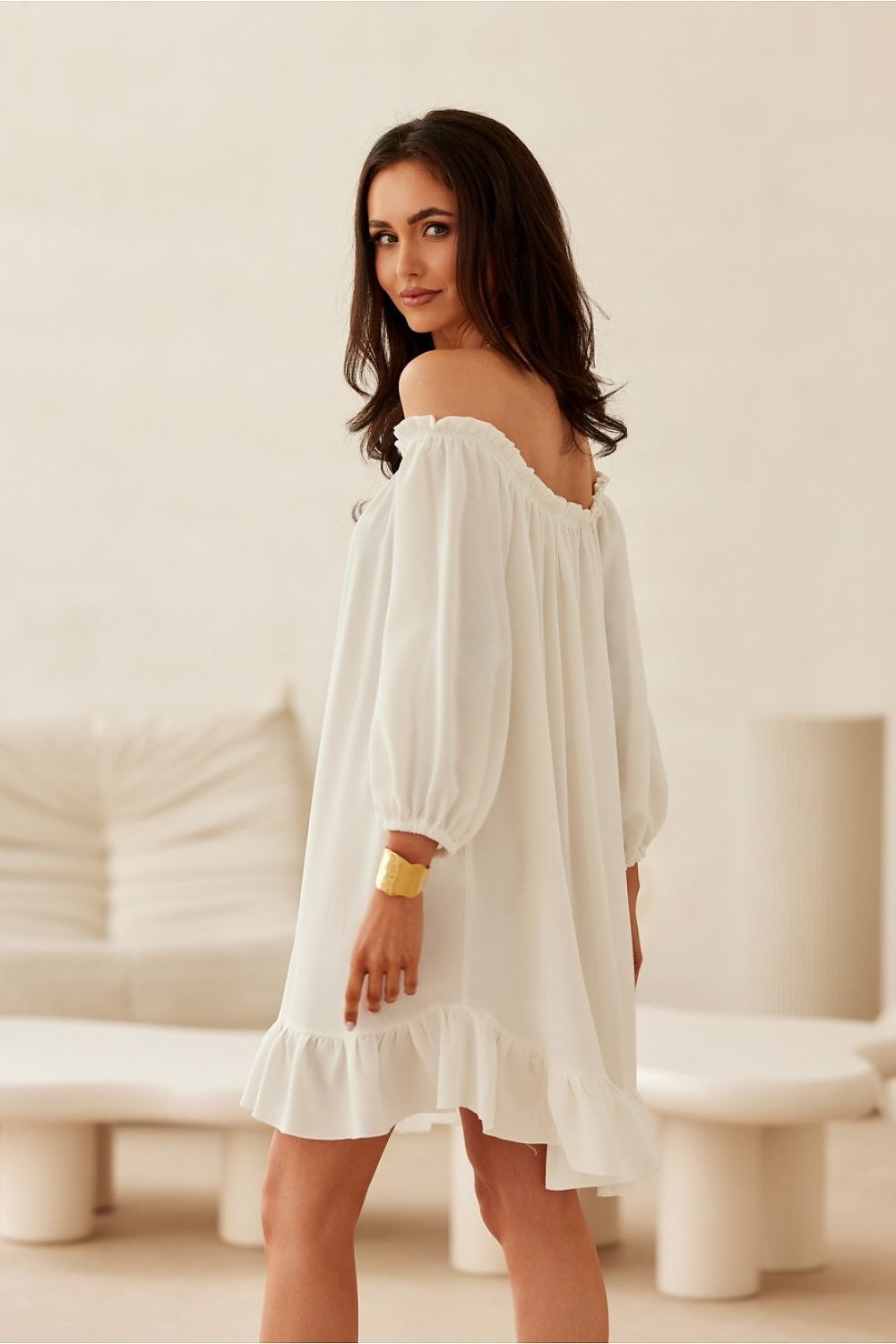 Guilia Summer Off-Shoulder Mini Dress - White - Ruby Vixen