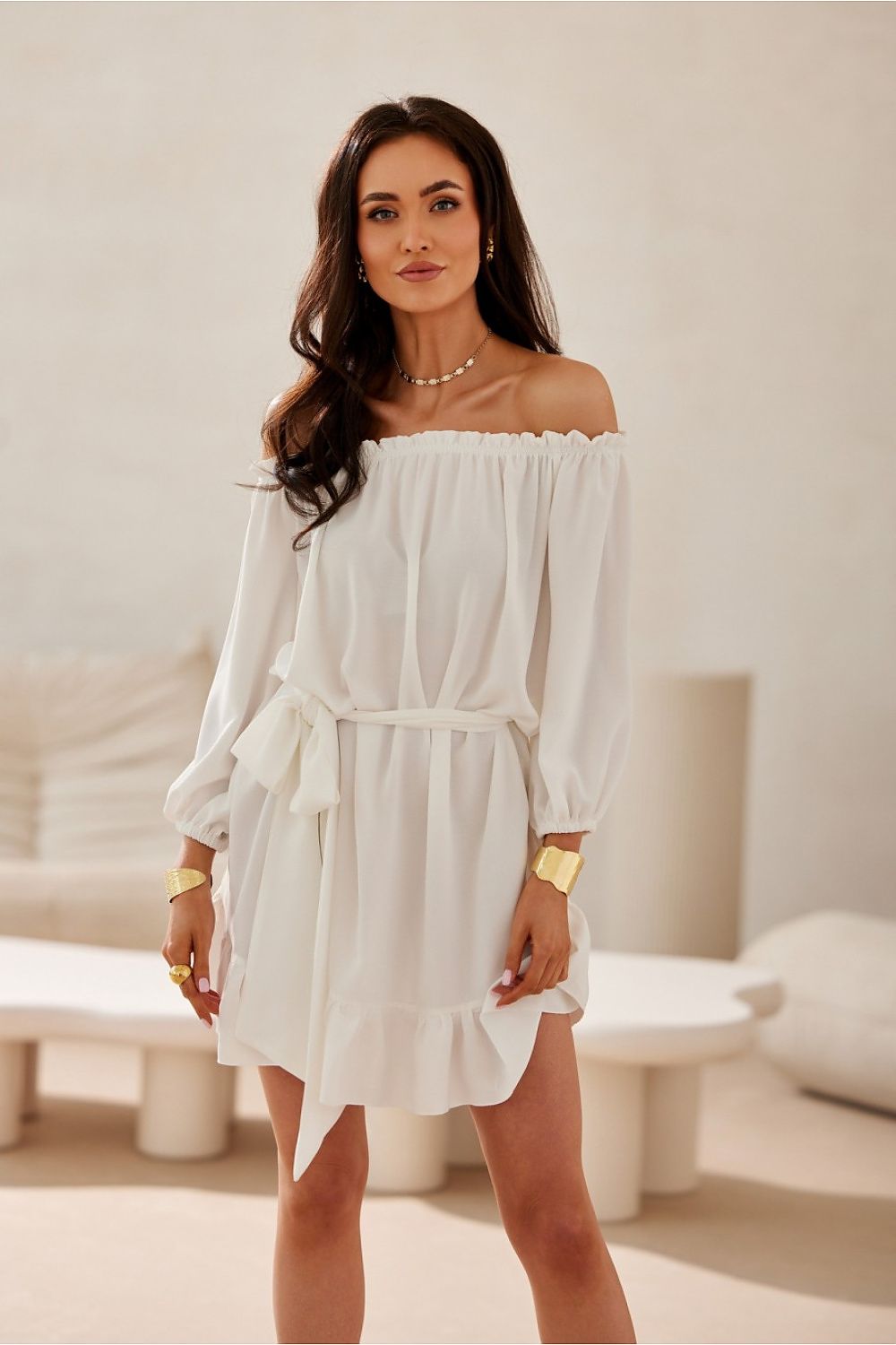 Guilia Summer Off-Shoulder Mini Dress - White - Ruby Vixen