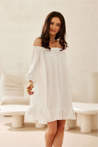 Guilia Summer Off-Shoulder Mini Dress - White - Ruby Vixen