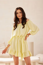 Guilia Summer Off-Shoulder Mini Dress - Yellow - Ruby Vixen