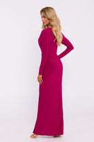 Amara Deep V-Neck Maxi Dress - Dark Pink - Ruby Vixen