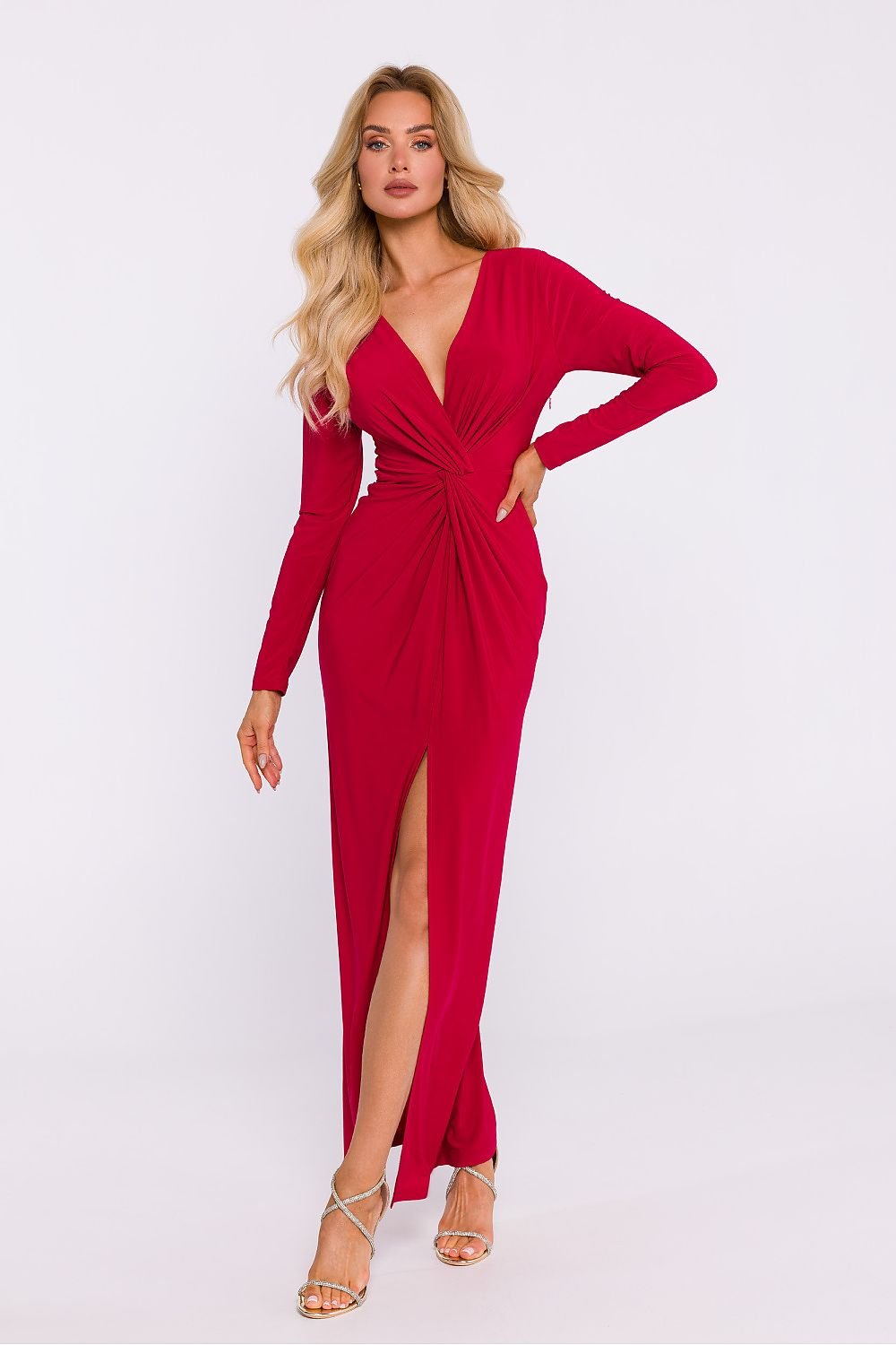 Amara Deep V-Neck Maxi Dress - Red - Ruby Vixen