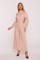 Arden Long Sleeved Jumpsuit - Beige - Ruby Vixen