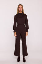 Arden Long Sleeved Jumpsuit - Chocolate - Ruby Vixen