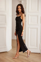 Aria Lace Up Maxi Dress - Black - Ruby Vixen