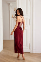 Aria Lace Up Maxi Dress - Burgundy - Ruby Vixen