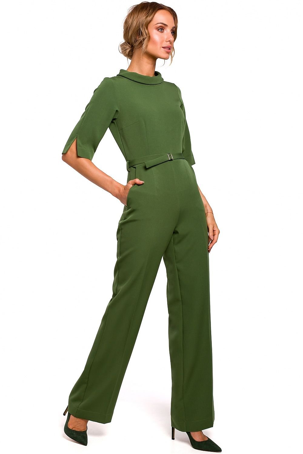 Elise Mid Sleeve Jumpsuit - Olive Green - Ruby Vixen
