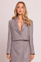 Elle Cropped Blazer - Grey- Ruby Vixen