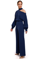 Gisele Shoulder Cutout Jumpsuit - Navy Blue - Ruby Vixen