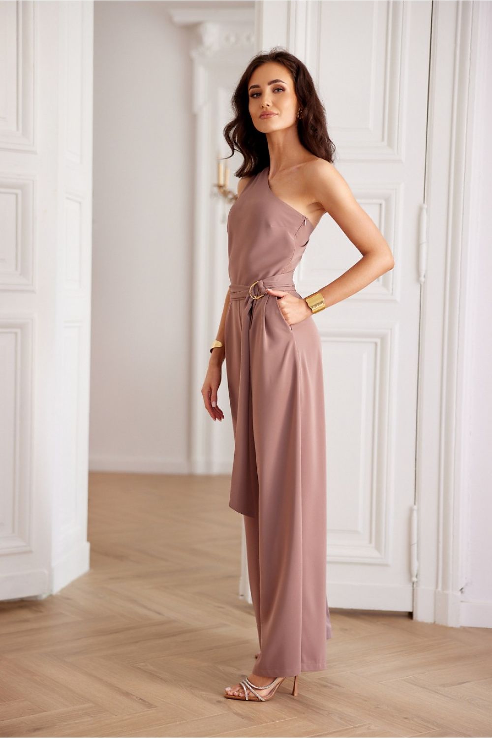 Isotta One Shoulder Jumpsuit - Rosy Brown - Ruby Vixen