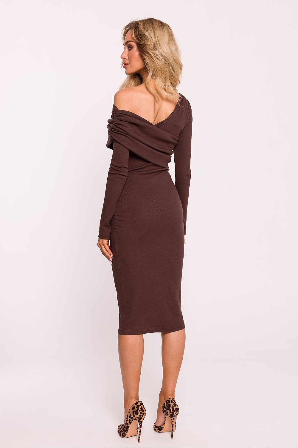 Lara Asymmetrical Neckline Midi Dress - Chocolate - Ruby Vixen