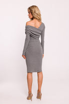 Lara Asymmetrical Neckline Midi Dress - Grey - Ruby Vixen