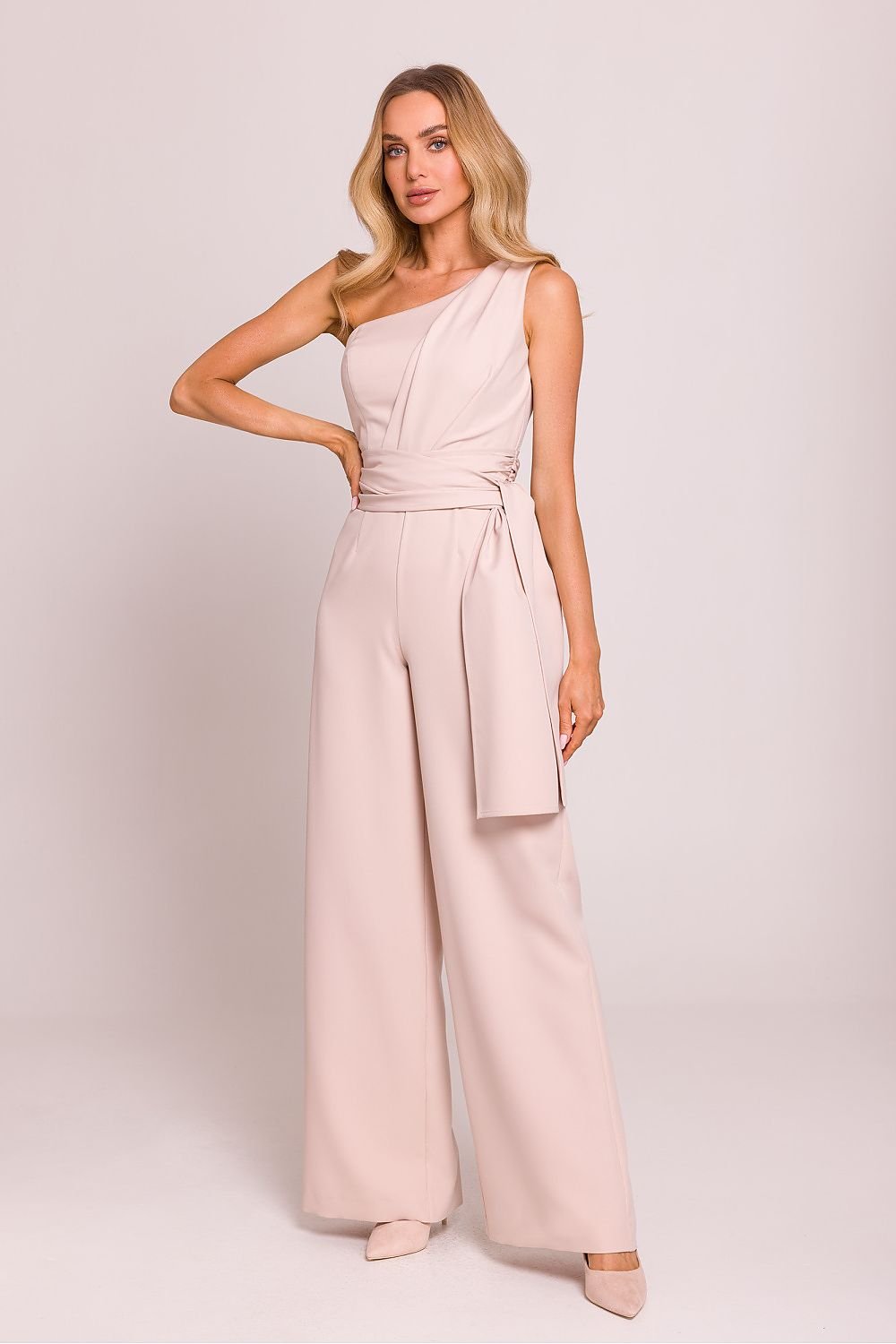 Mila Ayssmetrical Jumpsuit - Light Beige - Ruby Vixen