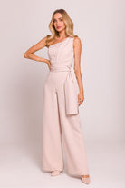 Mila Ayssmetrical Jumpsuit - Light Beige - Ruby Vixen