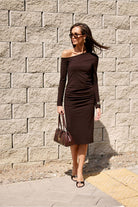 Noemi One Shoulder Midi Dress - Chocolate - Ruby Vixen